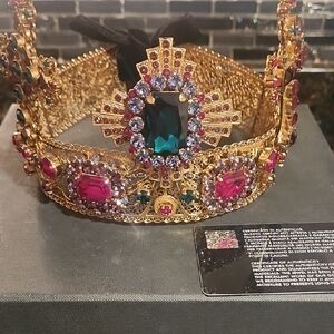 Dolce & Gabbana Gold Crown with Pink and Teal Gems